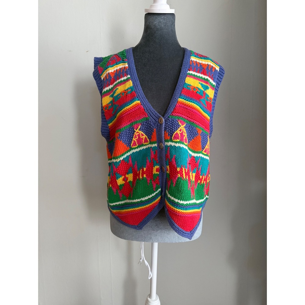 Vintage Southwestern Geometric Knit Sweater chunky boho Cottagecore vest coastal